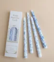 French Blue Floral Taper Candle Set
